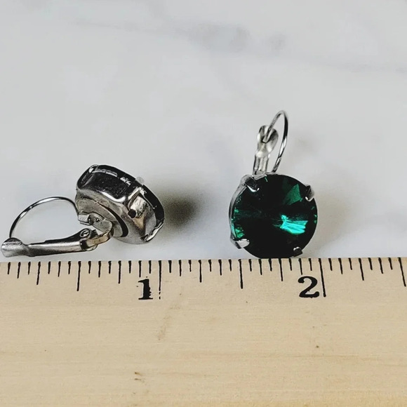 Green Crystal Necklace Earrings Set Silvertone Rolo Chain Adjustable Riv… - Picture 12 of 12